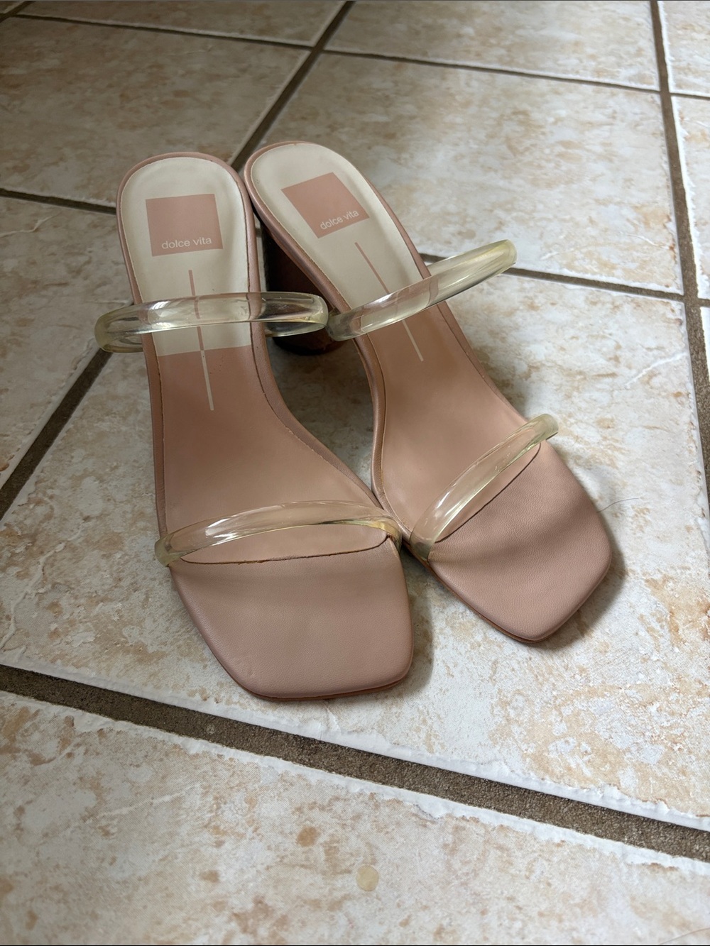 Dolce Vita Blush Nude Heeled Sandals with Clear Straps